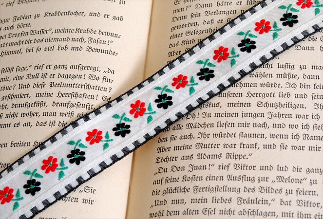 ベルギー買付 ヴィンテージ 花柄刺繍トリム 巾2.5cm / 50cm単位 ブレード リボン アンティーク